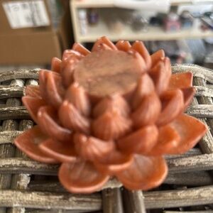 Hand Poured Lotus Flower Candle/Sphere Holder in Terracotta Orange